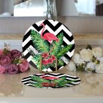 - Supla2li-cokzigfla-Gorsel3 - Realhomes  Realhomes Zigzag Zeminde Flamingo ve Yapraklar Tasarımlı Modern 2'li Yuvarlak Servis Altlığı - Supla Realhomes