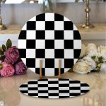Realhomes Siyah Beyaz Dama Tasarımlı Dijital Baskılı Modern 2'li Yuvarlak Servis Altlığı - Supla Realhomes