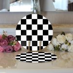 Realhomes Siyah Beyaz Dama Tasarımlı Dijital Baskılı Modern 2'li Yuvarlak Servis Altlığı - Supla Realhomes