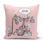 Pembe Zemin Antika Telefon Tasarımlı Dijital Baskılı Modern Yastık Kırlent Kılıfı Realhomes