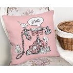 Pembe Zemin Antika Telefon Tasarımlı Dijital Baskılı Modern Yastık Kırlent Kılıfı Realhomes