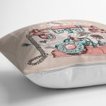 Kahve Zemin Antika Telefon Desenli  Dijital Baskılı Modern Yastık Kırlent Kılıfı Realhomes