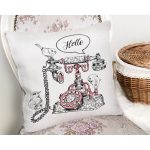 - Rh-K10005-Gorsel2 - Realhomes Beyaz Zemin Antika Telefon Çizimli Dijital Baskılı Dekoratif Yastık Kırlent Kılıfı Realhomes