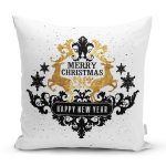 - Rh-K10010-Gorsel1 - Realhomes  Siyah Beyaz Geyikli Mery Christmas Motifli Dijital Baskılı Modern Yastık Kırlent Kılıfı Realhomes