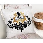 - Rh-K10010-Gorsel2 - Realhomes  Siyah Beyaz Geyikli Mery Christmas Motifli Dijital Baskılı Modern Yastık Kırlent Kılıfı Realhomes