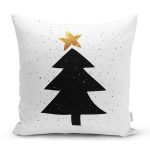 Beyaz Zemin Siyah Çam Ağacı Çizimli Dijital Baskılı Dekoratif Yastık Kırlent Kılıfı Realhomes