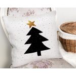 Beyaz Zemin Siyah Çam Ağacı Çizimli Dijital Baskılı Dekoratif Yastık Kırlent Kılıfı Realhomes