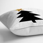 Beyaz Zemin Siyah Çam Ağacı Çizimli Dijital Baskılı Dekoratif Yastık Kırlent Kılıfı Realhomes