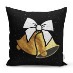 - Rh-K10012-Gorsel1 - Realhomes  Siyah Zemin Sarı Çan Desenli Dijital Baskılı Modern Yastık Kırlent Kılıfı Realhomes