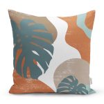 Renkli Zemin Tropik Yaprak Çizimli Dijital Baskılı Dekoratif Yastık Kırlent Kılıfı Realhomes