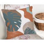 Renkli Zemin Tropik Yaprak Çizimli Dijital Baskılı Dekoratif Yastık Kırlent Kılıfı Realhomes