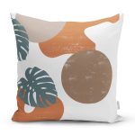 Renkli Zemin Tropik Yaprak Çizimli Dijital Baskılı Dekoratif Yastık Kırlent Kılıfı Realhomes