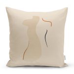 - Rh-K10018-Gorsel1 - Realhomes  Krem Zeminli Kadın Silüet Çizimli Dijital Baskılı Modern Yastık Kırlent Kılıfı Realhomes