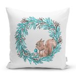 Mavi Çelenkli Sincap Motifli Dijital Baskılı Modern Yastık Kırlent Kılıfı Realhomes