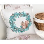 Mavi Çelenkli Sincap Motifli Dijital Baskılı Modern Yastık Kırlent Kılıfı Realhomes