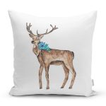 - Rh-K10024-Gorsel1 - Realhomes  Geyik Çizimli Dijital Baskılı Dekoratif Yastık Kırlent Kılıfı Realhomes