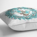 Mavi Çelenkli Eldiven Tasarımlı Dijital Baskılı Modern Yastık Kırlent Kılıfı Realhomes