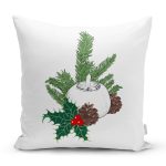 Çam Ağacı Yaprakları İçinde Mumluk Tasarımlı Dijital Baskılı Dekoratif Yastık Kırlent Kılıfı Realhomes