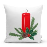 Kırmızı Mum Tasarımlı Dijital Baskılı Modern Yastık Kırlent Kılıfı Realhomes