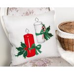 - Rh-K10028-Gorsel2 - Realhomes  Beyaz & Kırmızı Kurdaleli Mum Motifli Dijital Baskılı Dekoratif Yastık Kırlent Kılıfı Realhomes