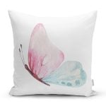 - Rh-K10037-Gorsel1 - Realhomes Beyaz Zemin Pembe & Mavi Kelebek Motifli Dijital Baskılı Modern Yastık Kırlent Kılıfı Realhomes
