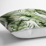 Yeşil Tropik Yapraklar Tasarımlı Dijital Baskılı Dekoratif Yastık Kırlent Kılıfı Realhomes
