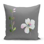 Gri Zeminli Çiçek Tasarımlı Dijital Baskılı Modern Yastık Kırlent Kılıfı Realhomes