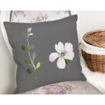 Gri Zeminli Çiçek Tasarımlı Dijital Baskılı Modern Yastık Kırlent Kılıfı Realhomes