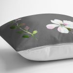 Gri Zeminli Çiçek Tasarımlı Dijital Baskılı Modern Yastık Kırlent Kılıfı Realhomes