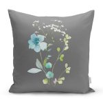 Gri Zeminli Çiçek Tasarımlı Dijital Baskılı Dekoratif Yastık Kırlent Kılıfı Realhomes