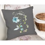 Gri Zeminli Çiçek Tasarımlı Dijital Baskılı Dekoratif Yastık Kırlent Kılıfı Realhomes