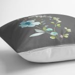Gri Zeminli Çiçek Tasarımlı Dijital Baskılı Dekoratif Yastık Kırlent Kılıfı Realhomes