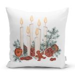 - Rh-K10062-Gorsel1 - Realhomes  Çam Yapraklı Mum Tasarımlı Dijital Baskılı Modern Yastık Kırlent Kılıfı Realhomes