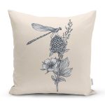 - Rh-K10064-Gorsel1 - Realhomes Krem Zemin Karakalem Çizimli Dijital Baskılı Modern Yastık Kırlent Kılıfı Realhomes