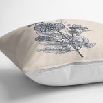 Krem Zemin Karakalem Çizimli Dijital Baskılı Dekoratif Yastık Kırlent Kılıfı Realhomes