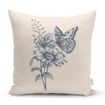 - Rh-K10066-Gorsel1 - Realhomes  Krem Zemin Karakalem Çizimli Dijital Baskılı Modern Yastık Kırlent Kılıfı Realhomes