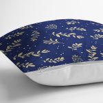 Lacivert Zeminli Yaprak Motifli Dijital Baskılı Modern Yastık Kırlent Kılıfı Realhomes