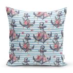 Mavi Çizgili Çapa Tasarımlı Dijital Baskılı Dekoratif Yastık Kırlent Kılıfı Realhomes