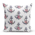 Beyaz Zemin Çapa Motifli Dijital Baskılı Modern Yastık Kırlent Kılıfı Realhomes