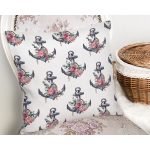 Beyaz Zemin Çapa Motifli Dijital Baskılı Modern Yastık Kırlent Kılıfı Realhomes