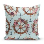 Mint Yeşili Zeminli Dümen Tasarımlı Dijital Baskılı Dekoratif Yastık Kırlent Kılıfı Realhomes