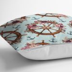 Mint Yeşili Zeminli Dümen Tasarımlı Dijital Baskılı Dekoratif Yastık Kırlent Kılıfı Realhomes