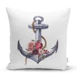 Beyaz Zeminde Sade Çapa Tasarımlı Dijital Baskılı Dekoratif Yastık Kırlent Kılıfı Realhomes