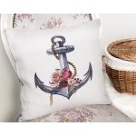 Beyaz Zeminde Sade Çapa Tasarımlı Dijital Baskılı Dekoratif Yastık Kırlent Kılıfı Realhomes