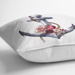 Beyaz Zeminde Sade Çapa Tasarımlı Dijital Baskılı Dekoratif Yastık Kırlent Kılıfı Realhomes