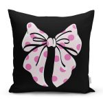 - Rh-K10098-Gorsel1 - Realhomes  Siyah Zemin Pembe Puantiyeli Kurdale Tasarımlı Dijital Baskılı Modern Yastık Kırlent Kılıfı Realhomes