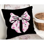 - Rh-K10098-Gorsel2 - Realhomes  Siyah Zemin Pembe Puantiyeli Kurdale Tasarımlı Dijital Baskılı Modern Yastık Kırlent Kılıfı Realhomes