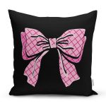 - Rh-K10099-Gorsel1 - Realhomes Siyah Zemin Pembe Kurdale Tasarımlı Dijital Baskılı Dekoratif Yastık Kırlent Kılıfı Realhomes