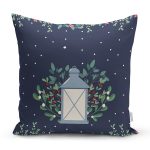 Lacivert Zeminli Özel Tasarımlı Dijital Baskılı Dekoratif Yastık Kırlent Kılıfı Realhomes