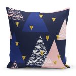 Lacivert Zemin Geometrik Üçgen Tasarımlı Dijital Baskılı Dekoratif Yastık Kırlent Kılıfı Realhomes